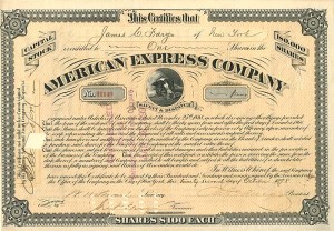 J.C. Fargo, J.F. Fargo, and W.H. Seward Jr. signed American Express Co. - Stock Certificate